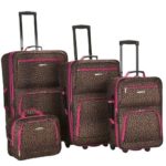 Rockland Luggage 4 Piece Luggage Set, Pink Leopard, Medium