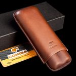 Brown Genuine Leather 2 ct Adjustable Cigar Case Travel Holder