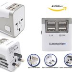 International Power Adapter 4 Port USB Wall Charger 3500mA USB Charge Ports Type I , Type C , Type G , Type A EU US UK CHINA World Travel Adapter – Best Universal Adapter Plug (Silver) By SublimeWare