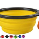 Travel Dog Bowl Collapsible of Food Grade Silicone BPA Free FDA for Pet / Dog/ Cat Water Food Feeding, 5 inch Wide Folding Portable Cup Dish with Carabiner (Yellow)