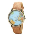 Women’s Watch, Leegor Girls’ New Global Travel By Plane Map Dress Denim Fabric Band