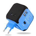 Universal Travel Adapter, VOGTEL Worldwide All in One Power Adapter AC Power Plug Converters Wall Charger with Dual USB Charging Ports for Italy Europe UK AUS USA (Blue)