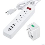AMIR 3 In 1 Travel Power Charging Station (3 AC Outlets & 3 USB Ports), 6 Feet Cord Portable International Power Strip with USB and Worldwide Travel Adapter (UK/ AU/ EU)
