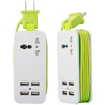 Mini USB Power Strip, 4 Port USB charger station 5V 2.1A-1A 21W Travel Charging Strip Outlets 5ft Extension Power Supply Cord With Universal Flat Wall Plug 100V-240V Input USB Power Sockets (Green)