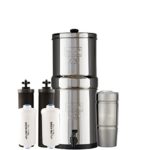 TRAVEL Berkey Water Filter System with 2 Black Purifier Filters (1.5 Gallons) Bundled with 1 Set of (2) Fluoride (PF2) Filters and 1 Boroux Double Walled 20 oz Stainless Steel Tumbler Cup