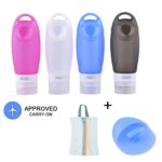 Silicone Travel Bottles with Facial Brush, Edoking TSA Airline Carry-On Approved FDA Certification Three Leakproof Walls Strong Adsorption and Hanger Design( 3oz 4 Pack)