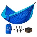 Camping Hammock, Coofel Portable Double Hammock Nylon Parachute Hammock for Travel Camping with Hammock Straps And Solid Steel Carabiners(Blue & Sky blue)