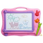 iKidsislands [Mini – Travel Size] Erasable Imaginarium Color Magnetic Drawing Board (Magna Doodle) for Kids/ Toddlers/ Babies with 2 Stamps and 1 Pen (Pink / Purple)