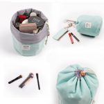 Zoevan Waterproof Cosmetic Bags Makeup Bag Travel Barrel Cases Kit Organizer Bathroom Storage Carry Case Toiletry Bags Multifunctional Bucket Toiletry Bag Polyester 300T (Blue)