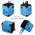 HaoZi Worldwide Travel Adapter Wall Chargers With Dual USB ,All in one international travel power Plug Charger for Worldwide 150 Countries with EU / UK / US / AU Connector LED Power Indicator (Blue)