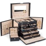 Black Leather Jewelry Box Travel Case and Lock