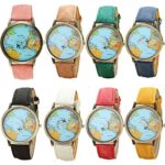 Wholesales! SINMA Women Global Travel By Plane World Map Denim Fabric Quartz Analog Leather Wrist Watch