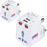 International Power Outlet Adapter with Dual USB Ports (2 Pack) by Hero Travel Supply – Universal Chargers for US, Europe, UK, AU, NZ & Asia, Built-In Device Safety Fuse – White