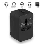 Travel Adapter, Xcords Worldwide All in One Plug Adapter International Universal Travel Adaptor AC Outlet Power Plug Converter Wall Charger with Dual USB Ports for USA EU UK AUS (Black)