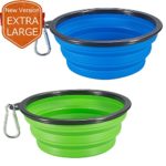Comsun 2-pack Extra Large Size Collapsible Dog Bowl, Food Grade Silicone BPA Free, Foldable Expandable Cup Dish for Pet Cat Food Water Feeding Portable Travel Bowl Blue and Green Free Carabiner