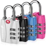 TSA Approved Luggage Locks, Fosmon (4 Pack) Open Alert Indicator 3 Digit Combination Padlock Codes with Alloy Body for Travel Bag, Suit Case, Lockers, Gym, Bike Locks – Black, Blue, Pink, and Silver