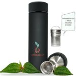 VIBRANT ALL IN ONE Travel Mug – TEA INFUSER Bottle – Insulated HOT COFFEE THERMOS – Cold FRUIT INFUSED Water Flask – Food grade LEAK PROOF Tumbler Double wall Stainless Steel 16.9 oz