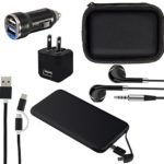Mobile Phone Accessories 6 in 1 Travel Kit, Gift Set, Pouch Bag Case, Power Bank 5000mAh, Wall Charger, Dual Port Fast Car Charger, Headphones, Data Charging Cable Android Micro USB & iPhone iPad iPod