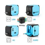 Travel Adapter, Universal Travel Adapters All-in-one Worldwide Chargers for US UK AU EU with Dual USB Charging Ports Universal AC Socket – Safety Fused(blue)