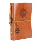 Leather Writing Journal Notebook, EvZ 7 Inches Vintage Nautical Spiral Blank String Daily Notepad Sketchbook Travel to Write in, Unlined Paper, Retro Pendants, Classic Embossed, Brown