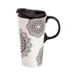 Cypress Home Mandala Mania Coloring Book Ceramic Travel Coffee Mug, 17 ounces
