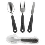 Office Cutlery Set with Case, 3pc Stainless Steel Full Size Knife, Fork, Spoon Ideal for Travel, Lunch Box and Camping (Grey)