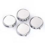 2pcs Silver Round Portable Pill Organizer for Pocket or Purse Travel Medicine Tablet Holder Storage Case Box