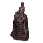Contacts Vintage Genuine Leather Mens Alligator Daypack Crossbody Travel Shoulder Bag Coffee