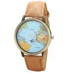 BESSKY Global Travel By Plane Map Denim Fabric watch