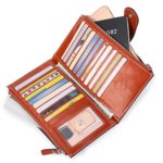 RFID Blocking Wallet Wax Real Leather Zip Clutch Large Travel Purse Credit Card Organizer
