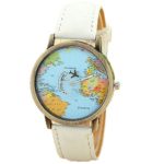 Fashion Women Quartz Watch, FTXJ Elegant Global Travel By Plane Map Denim Fabric Band Wrist Watch White