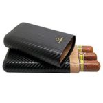 Dakoufish Carbon Fiber Leather 3 Tube Wooden Cigar Case/Holder Travel Humidor