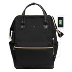 KROSER Laptop Backpack 14.1 Inch Daypack With USB Port/Water Repellent P.U. leather Nylon Briefcase Laptop Bag Business Bag Tablet for College/Travel/Business/Sports/Women/Men-Black