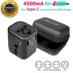 Universal Power Adapter 4.5A 4 USB Charging Ports Type-C International Travel Adapter All in One Power Adapter AC Power Plug Adapter Wall Charger for Cell Phone Laptop By BONAKER
