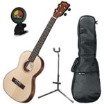 Kala KA-SSTU-T Top Slim Solid Spruce Tenor Travel Ukulele with Ukulele Gig Bag, Clip On tuner and Ukulele Stand