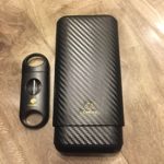 Carbon Fiber 3 Ct Wooden Cigar Case Travel Humidor w/ Free V Blade Cutter