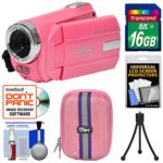 Vivitar DVR 508 NHD Digital Video Camera Camcorder (Bubble Gum Pink) with 16GB Card + Case + Tripod + Kit