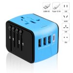 DCBRAA – Travel Adapter,International Power Adapter,3 USB + Type-C Smart High Speed USB Travel Adapter Wall Charger Applicable to Global AC Jack for US, UK, EU, Australia-Blue
