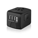 SAUNORCH Universal International Travel Power Adapter W/High Speed 2.4A USB, 3.0A Type-C Wall Charger, European Adapter, Worldwide AC Outlet Plugs Adapters for Europe, UK, US, AU, Asia-Black