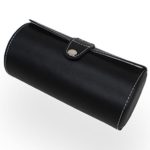 Leewos 3 Slots Portable Classic Black Travel Vegan Leather Watch Roll Organizer