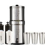 TRAVEL Berkey Water Filter System w/2 Black Purifier Filters (1.5 Gallons) Bundled w/1-set of Fluoride Filters (PF2) & 1-set of 4 Boroux 12oz Stainless Steel Cups