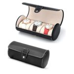 Autoark Leatherette Roll Traveler’s Watch Storage Organizer for 3 Watch and / or Bracelets (Black),AW-006