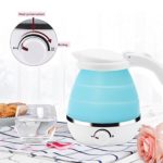 Blue 0.5L Foldable Travel Electric Kettle Food Grade Silicone Collapsable Portable Water Kettle, Easy & Convenient Storage – Boil Dry Protection 110-120V US Plug