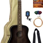 Luna Safari Artist Vintage Travel Guitar Bundle with Gig Bag, Strap, Strings, Tuner, Picks, Austin Bazaar Instructional DVD, and Polishing Cloth