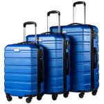 Coolife Luggage 3 Piece Set Spinner Trolley Suitcase Hard Shell Lightweight Carried On Trunk 20inch 24inch 28inch(blue)