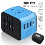 Travel Adapter,6Feeki International Power Adapter All-in-one USB Travel Adapter Universal adapter with 3-port USB Charger AC Wall Outlet Plugs For business travel of US, EU, UK, AU,150countries (Blue)
