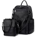 UTO Women Backpack Purse PU Washed Leather Ladies Rucksack Detachable Crossbody Shoulder Bag