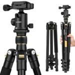 K&F Concept 62” DSLR Tripod, Lightweight and Compact Aluminum Camera Tripod with 360 Panorama Ball Head Quick Release Plate for travel and work (TM2324 Black)