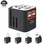 International Travel Adapter, Worldwide Travel Charger with 4 USB Ports Power Converters for EU, UK, US, USA, AU, Europe & Asia, All-in-one Universal Wall Plug Multi-Outlets Electrical Adaptor – White
