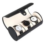 Watch Organizer, Watch Storage, Jewelry Case, Portale Men 3 Slots, Solid Lock, Black Leather, White Suede Interior